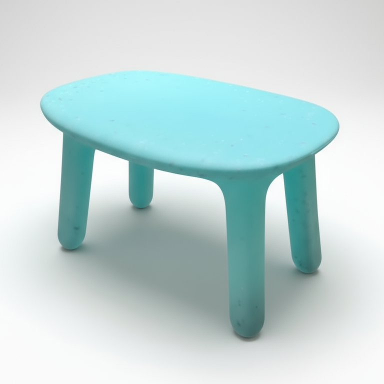 Turquoise children's table on a white background