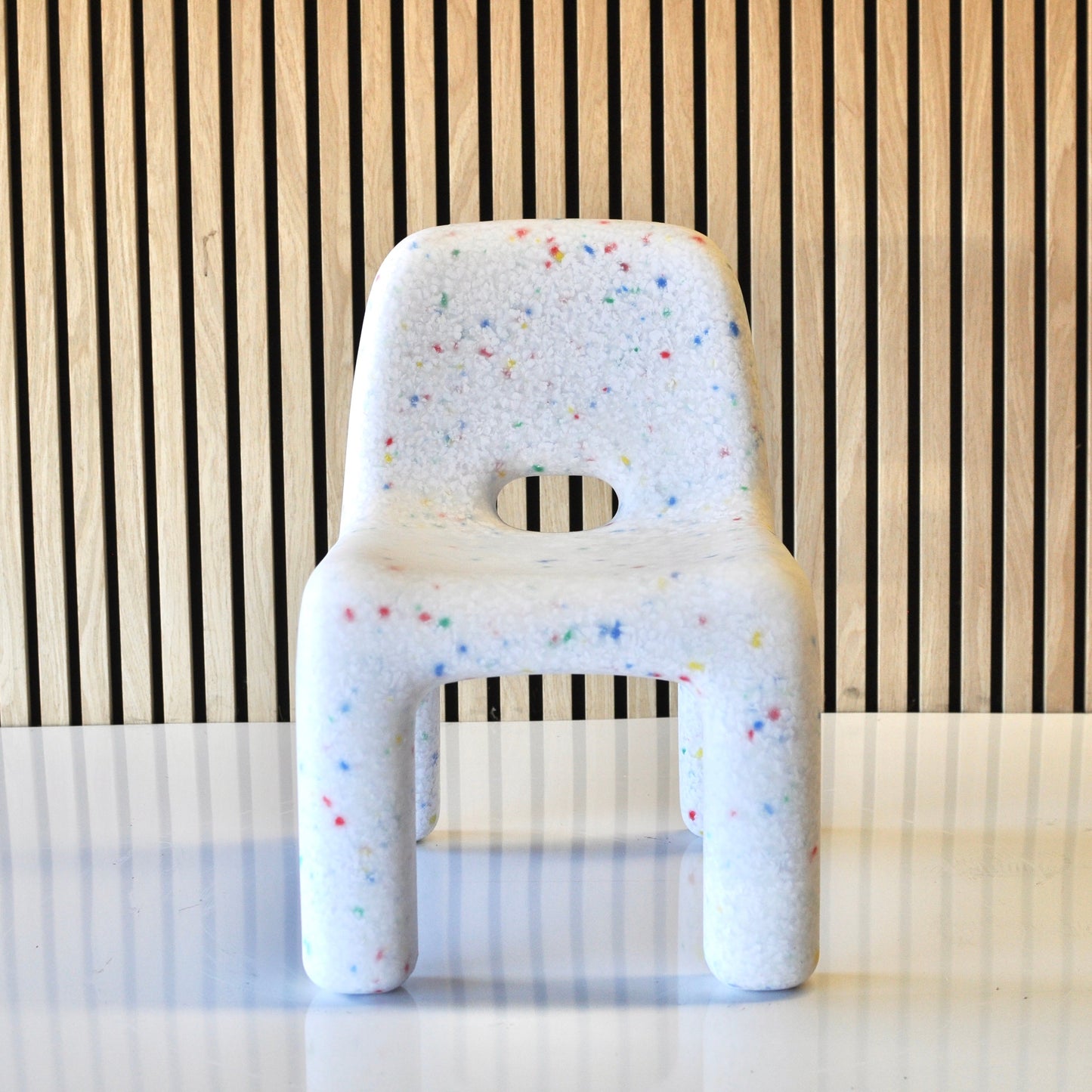 speckles kids white confetti chair front view veneer background