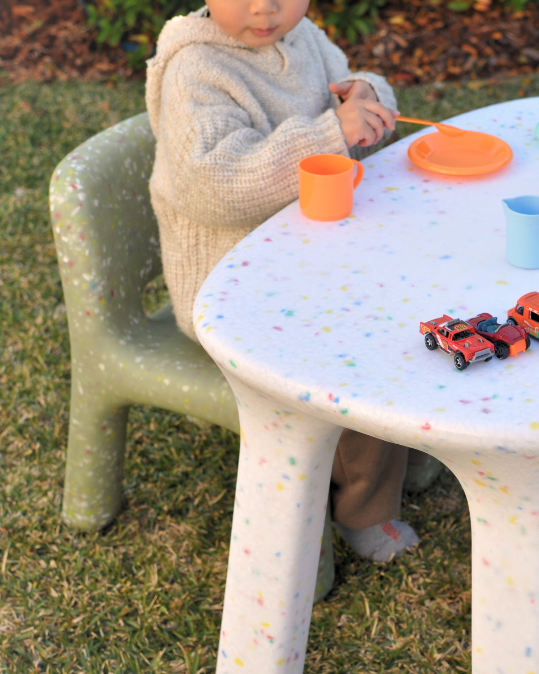 Confetti white kids table and sage kids chairs